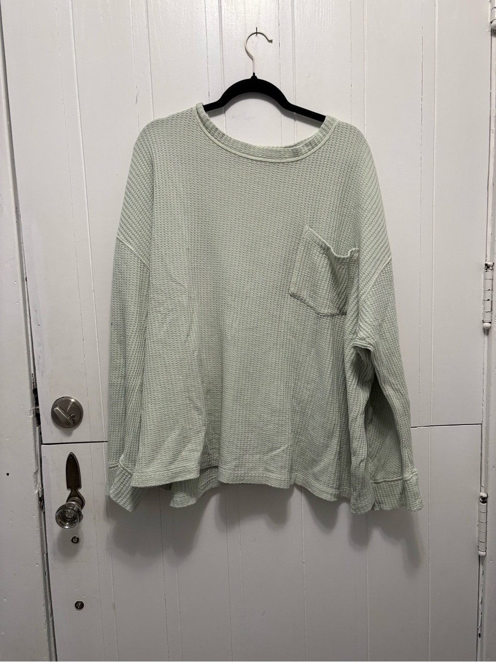 Free People Light Green Waffle Knit Pocket Pullover